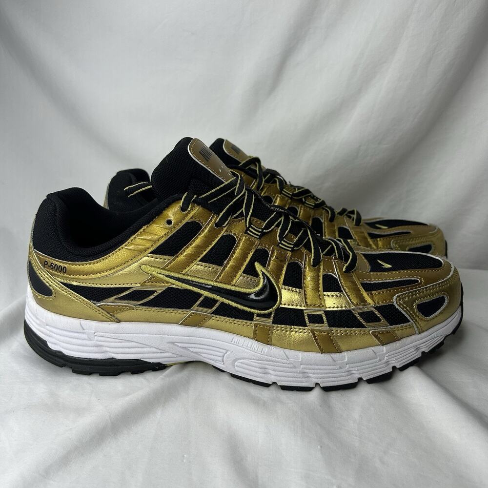 Nike P-6000 Metallic Gold Black White Shoes Men's Size 11 Bowerman Series